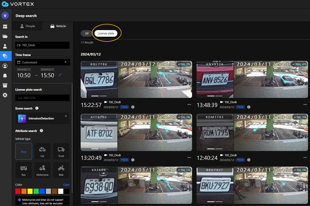 VORTEX Portal] How to use license plate search in Deep Search