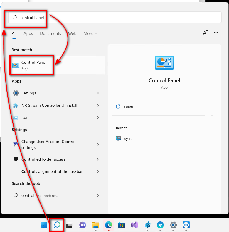 Control Panel Microsoft Edge